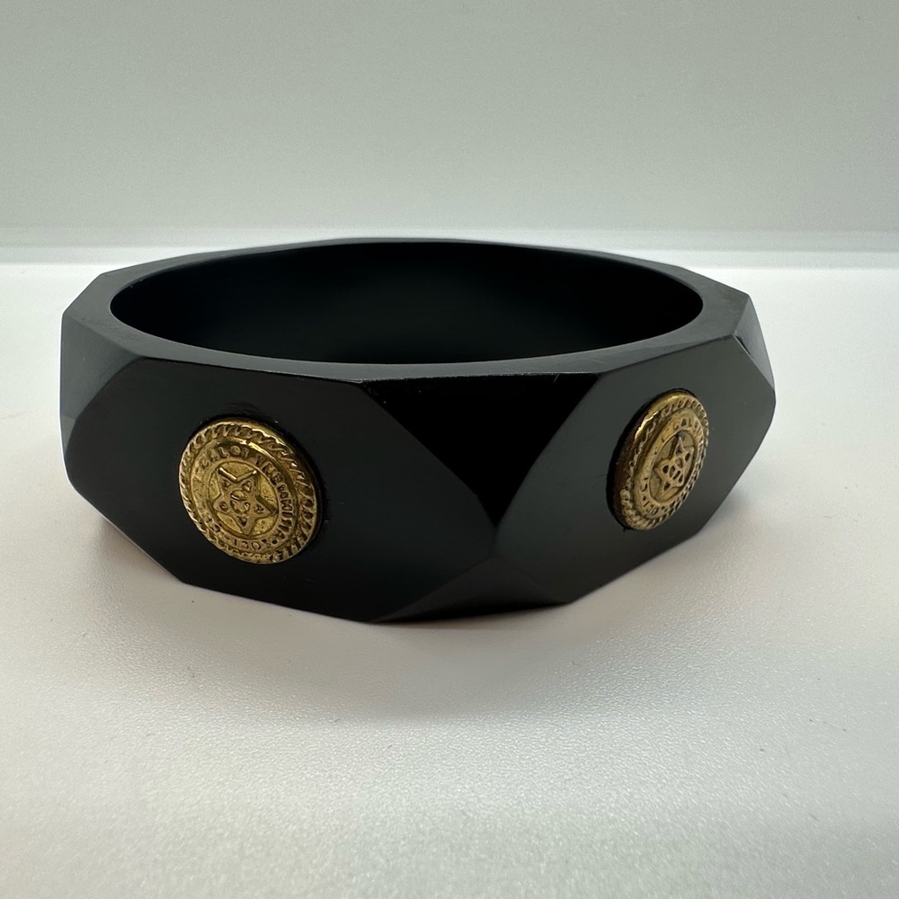 Vintage Chunky Black and Gold Bangle Bracelet